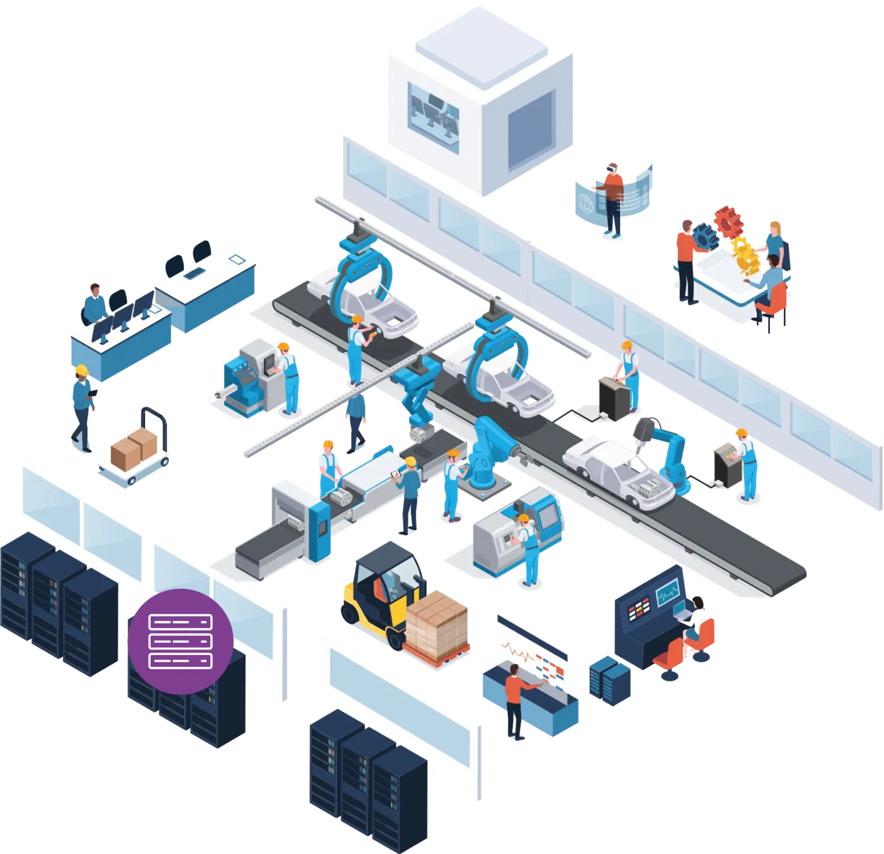 Zeichnung einer digitalen Fabrik mit Fokus auf CHRONOS