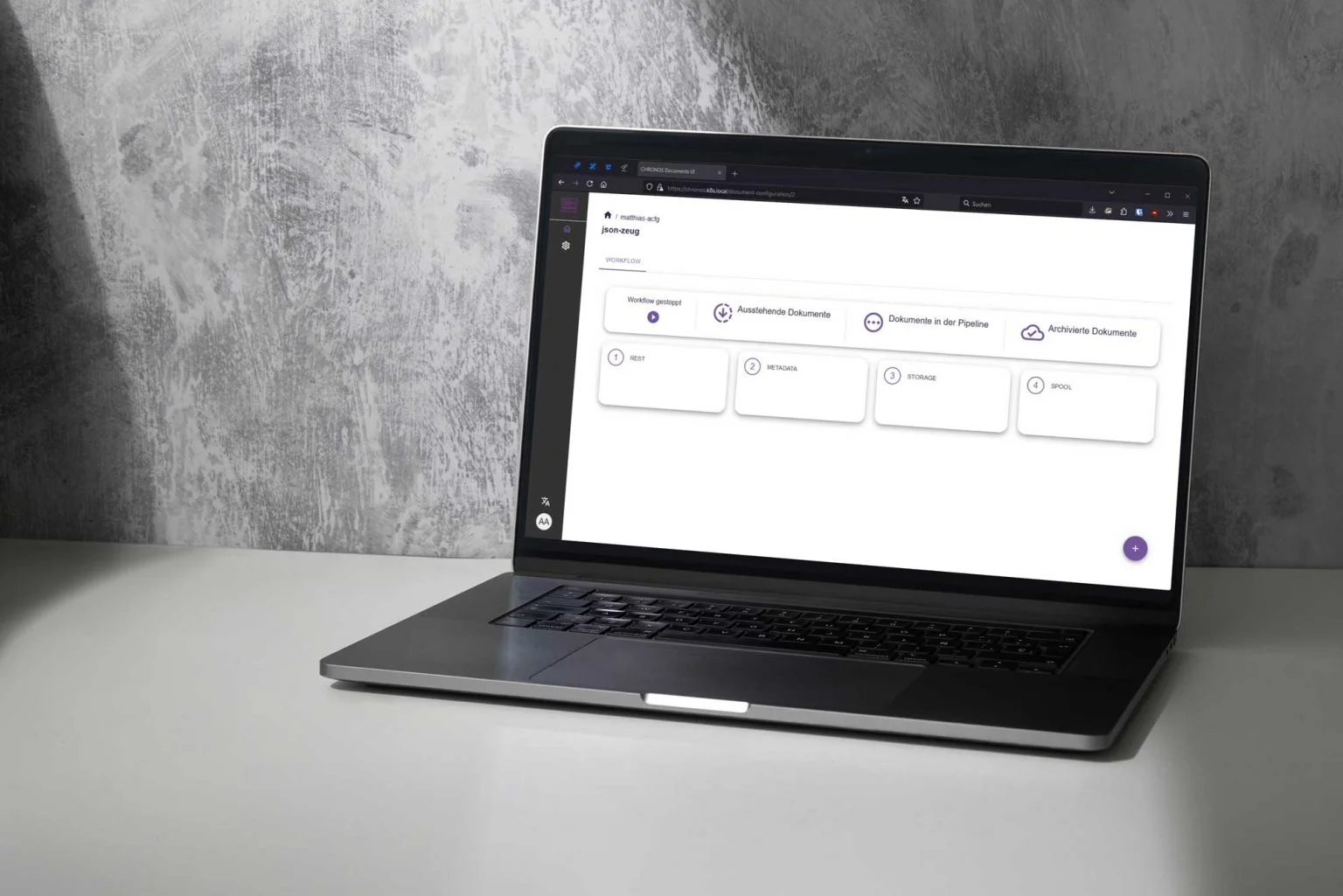 Software CHRONOS zur Datenbankarchivierung auf einem Laptop